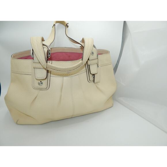 Y2K Coach F13733 Soho Leather Large Tote Shoulder Bag Purse Cream Thick Stitch - Picture 7 of 10